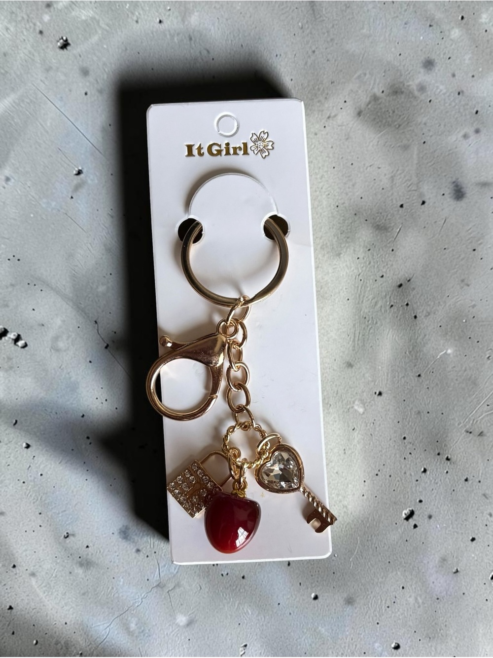 Gold Dark Cherry Lock and Key Keychain